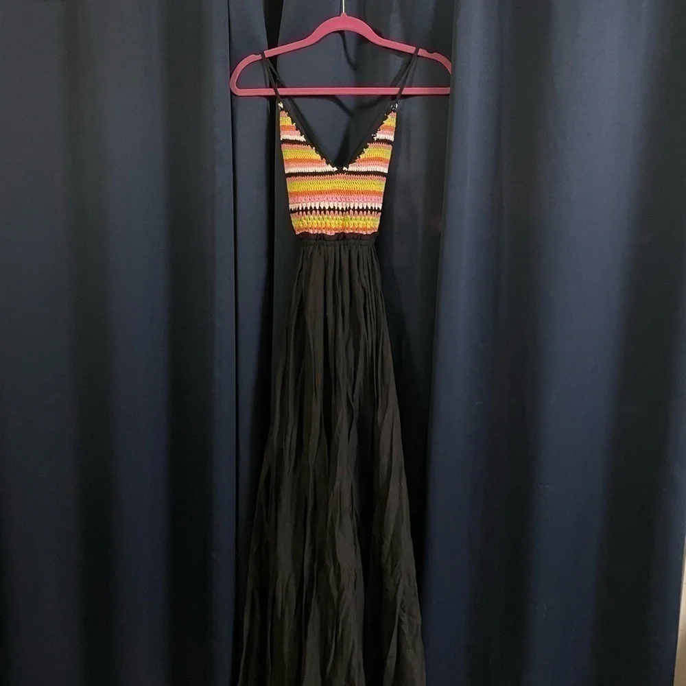 RAGA Black Maxi Dress with Multicolor Striped Bodice - Picture 2 of 9